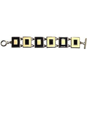 Bracelet Geometric Black white Enamel Silver-Tone yin yang women jewelry neutral
